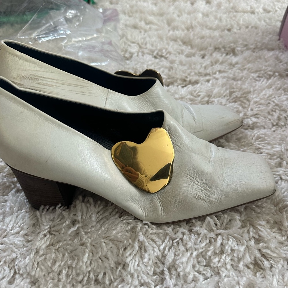Celine Elegant White Heels with Gold Accent